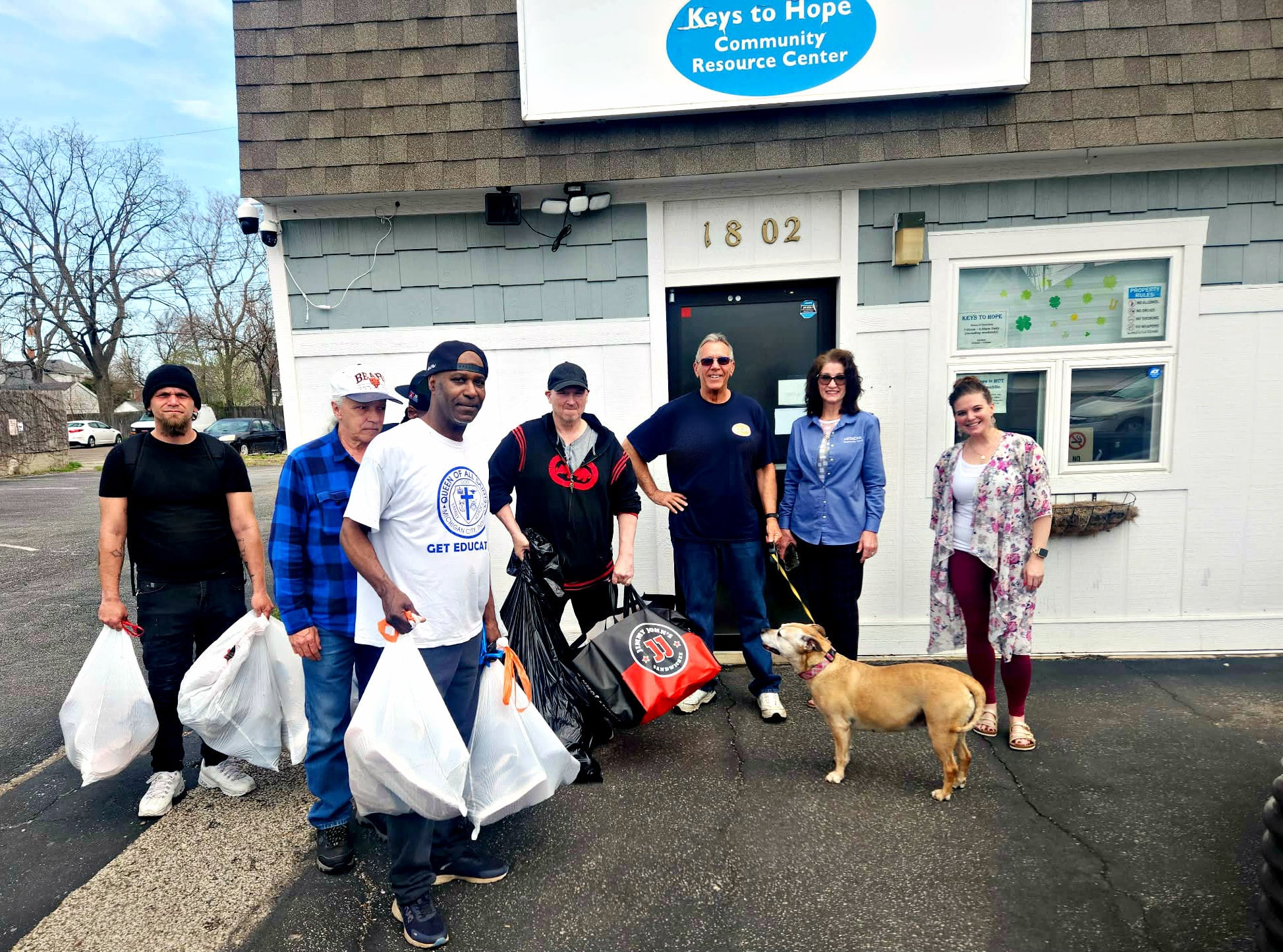 Volunteers and community members gathered outside the Keys to Hope Community Resource Center in Michigan City.