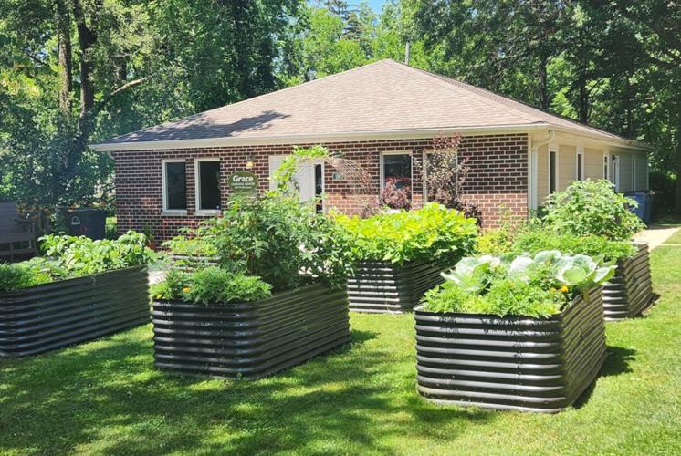Raised garden beds at Grace Learning Center provide fresh produce, gardening education, and healthy living opportunities for the community.